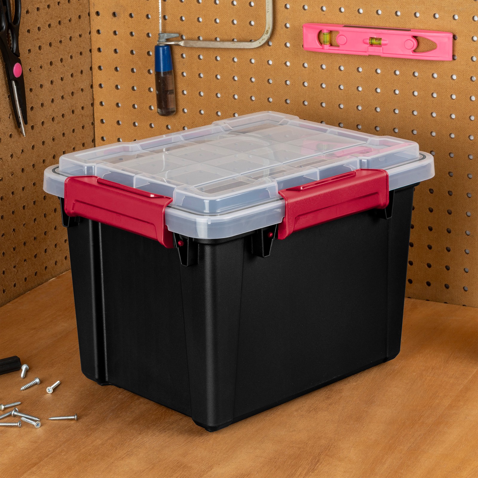 Sterilite 5 Gal Gasket Box, Stackable Storage Container with Lid, Black, 12 Pack