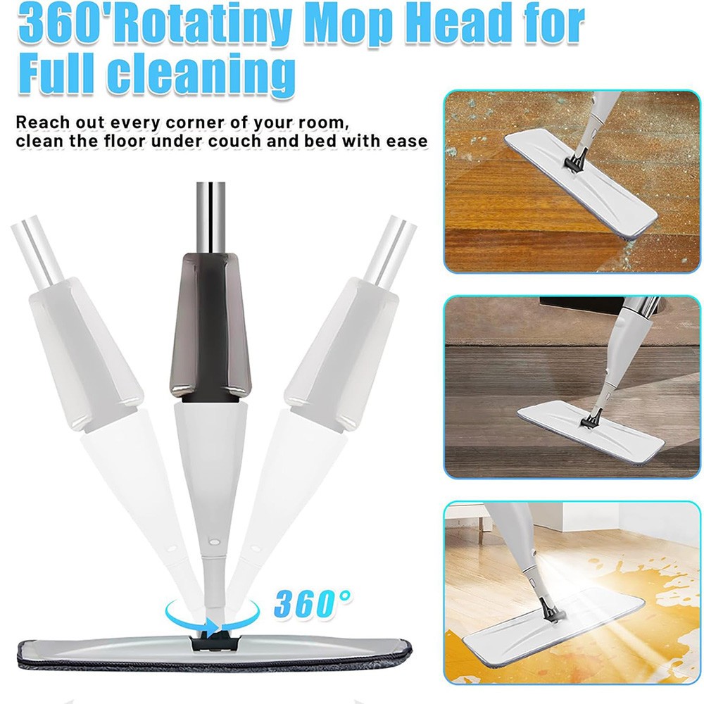 Spray Mop with 3 Washable Pads Refillable Bottle 360° Microfiber Floor Cleaner