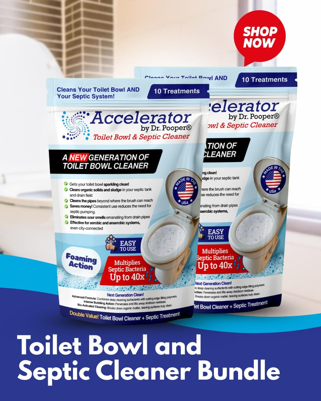 Accelerator by Dr. Pooper Toilet Bowl & Septic Cleaner – 2-Pack Value Bundle