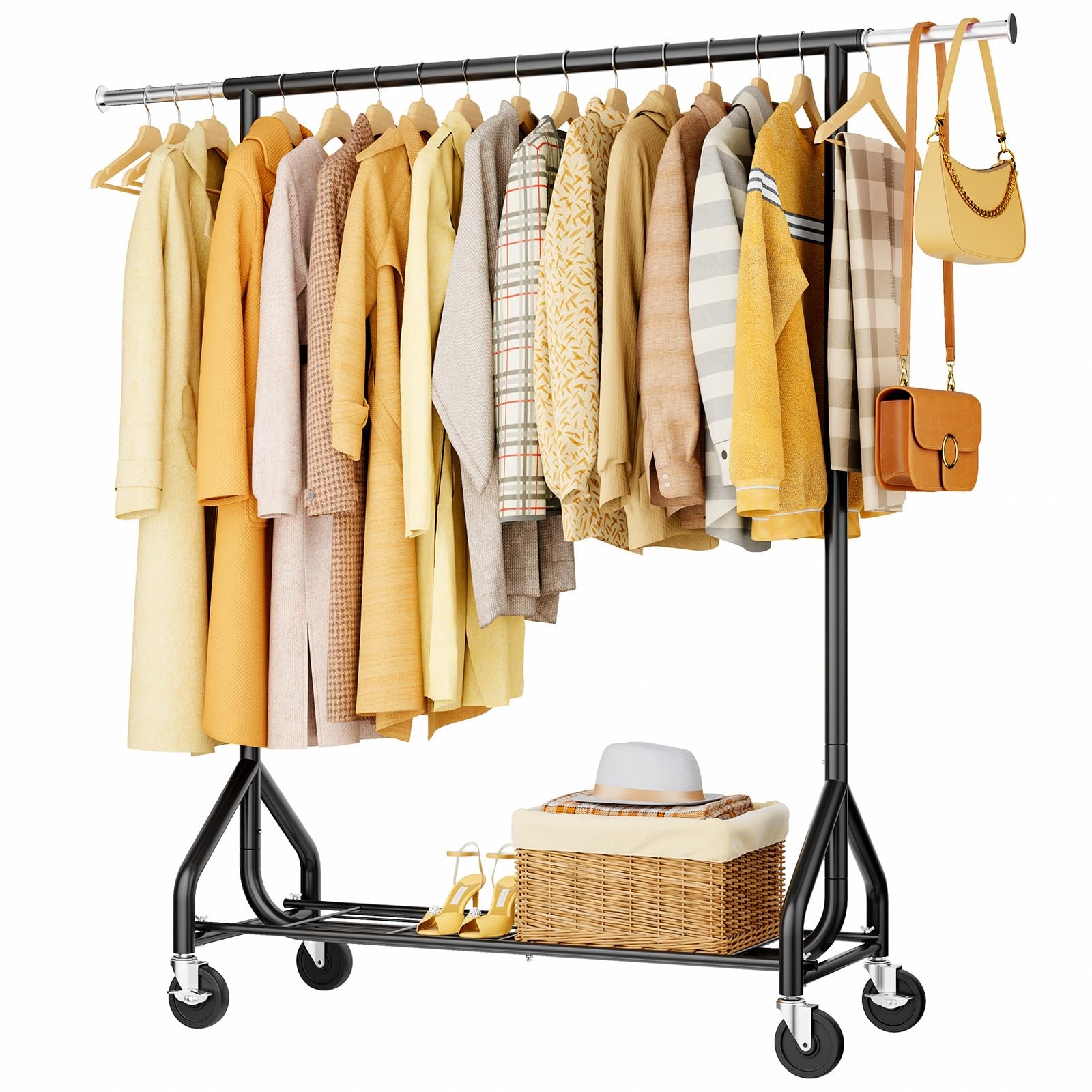 HYSEYY Heavy-Duty 450LBS Capacity Metal Clothes Rack，Rolling Clothing Rack w…