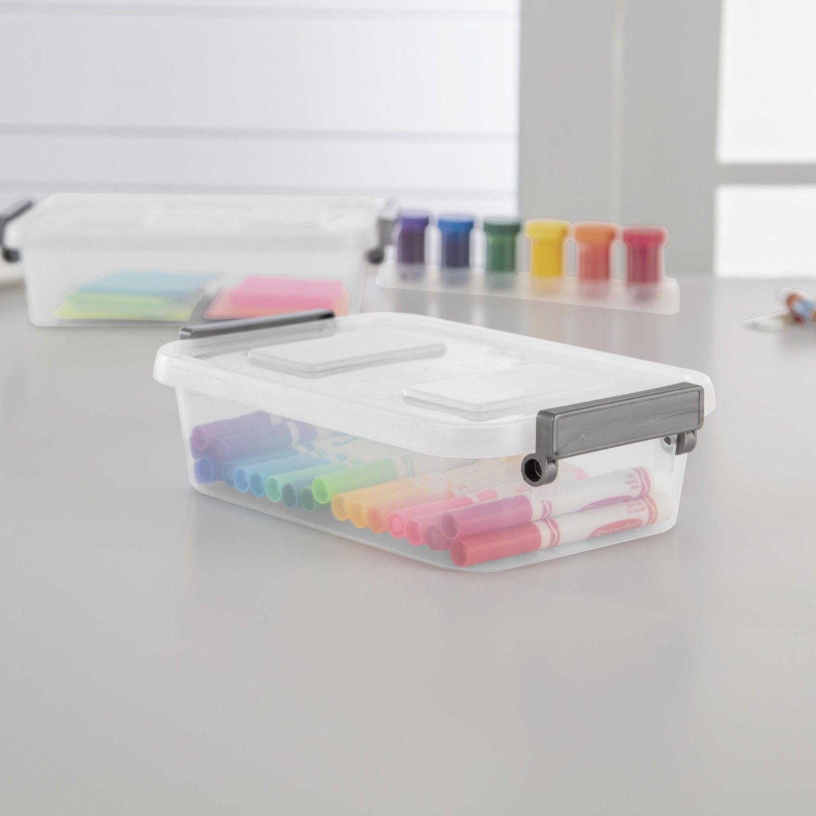 2.7 Quart Modular Latch Box, Clear Plastic Storage Box with Write-on ID Latches