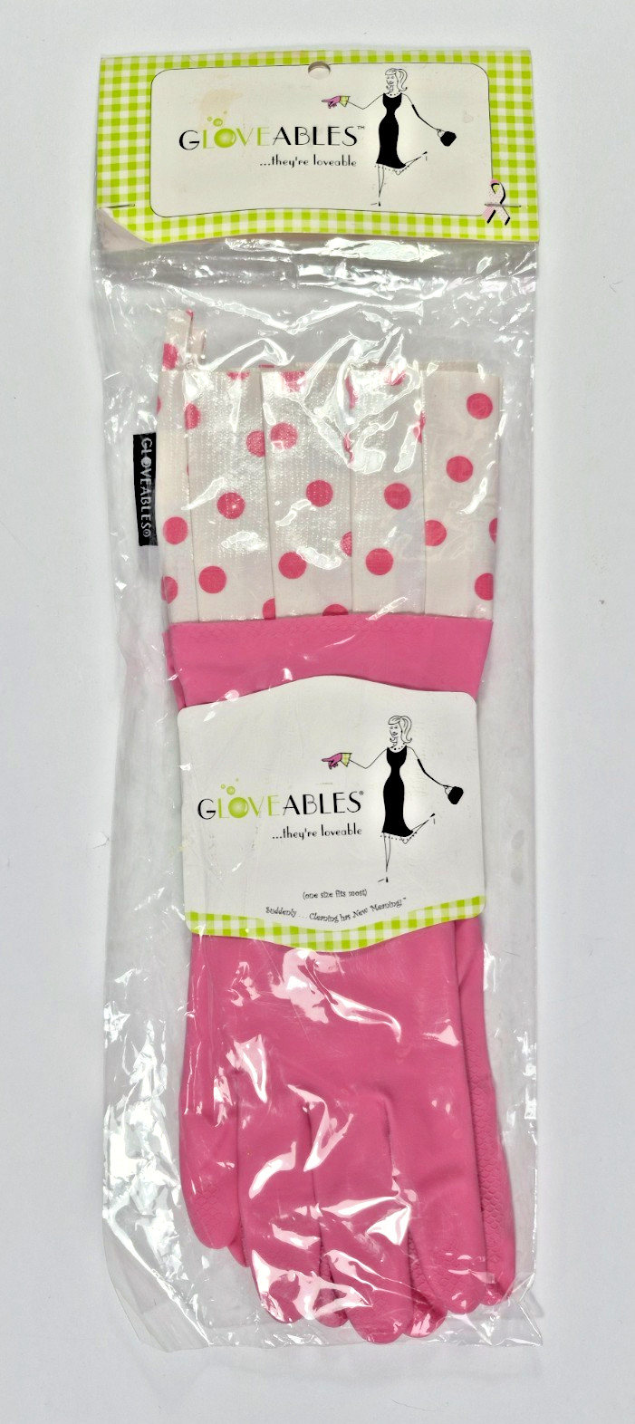 Gloveables Pink Polka Dot Gloves Rubber Latex Cleaning Gardening One Size