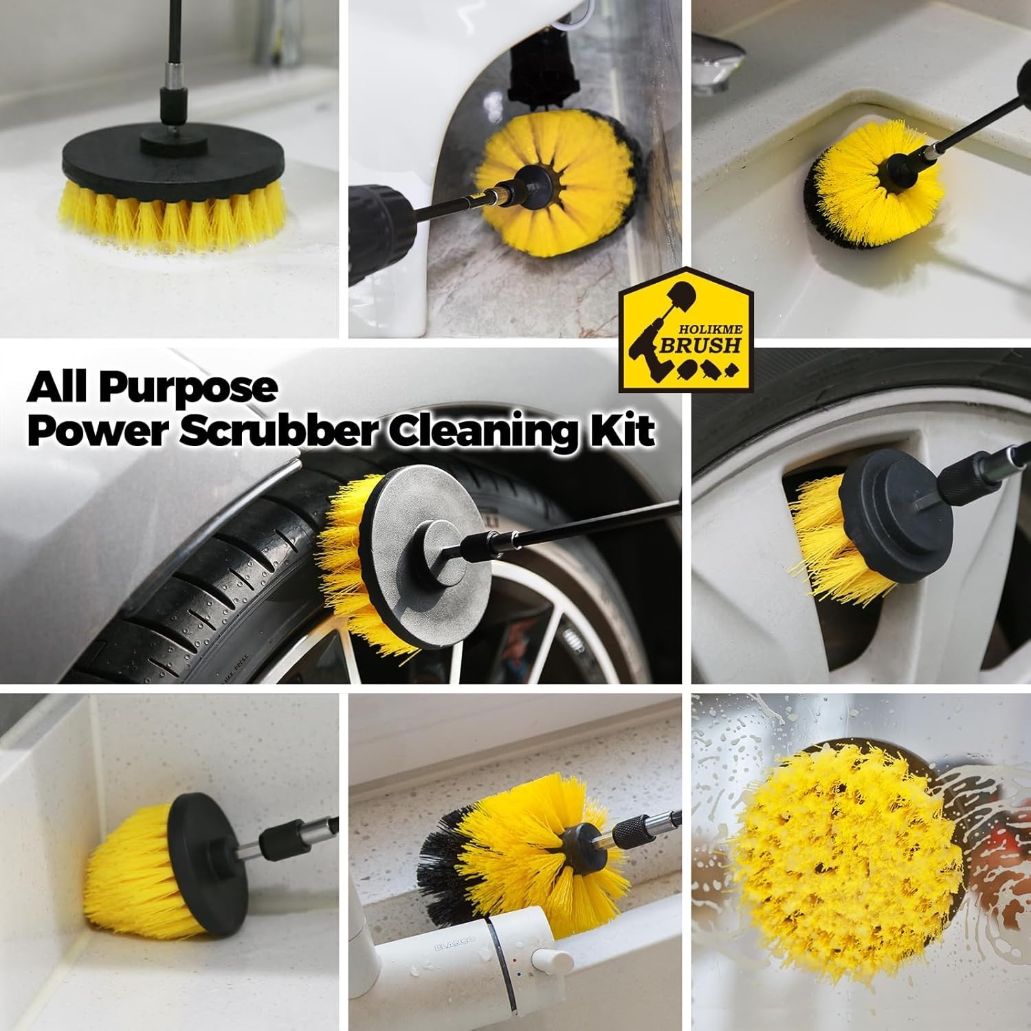 4 Pack Drill Brush Attachment Set with Extension Rod for Car Bathroom Tile Clean