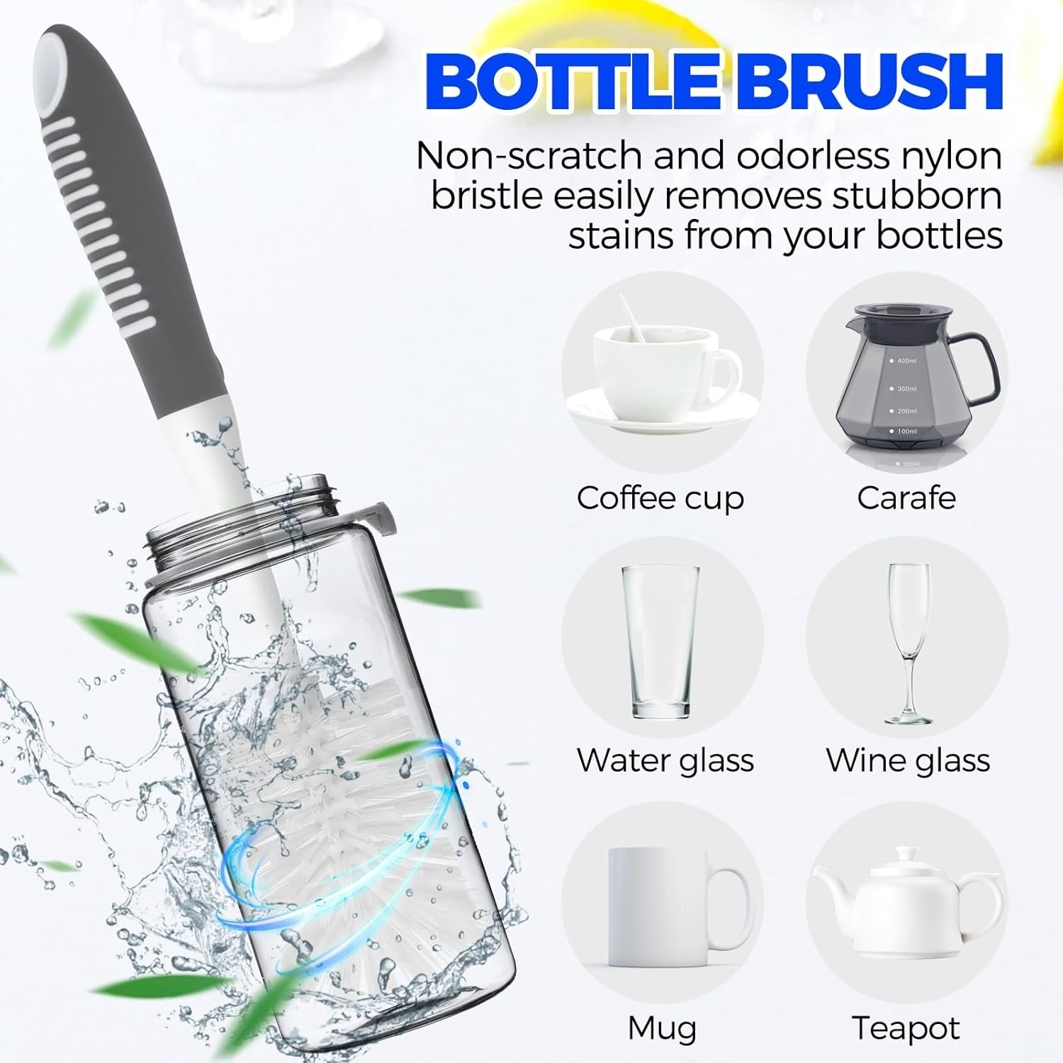 6 Pack Dish Brush Set with Bottle Brush, Dish Scrub Brush, Pan Brush and 3 St…