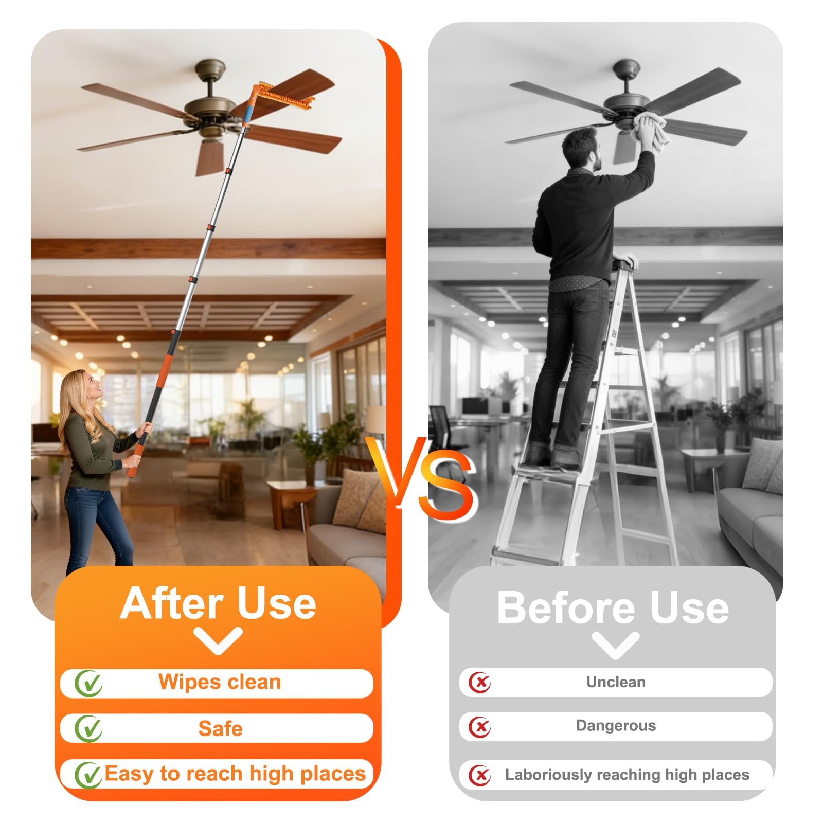 26FT Ceiling Fan Cleaner Kit with Extension Pole, Microfiber Duster & Cloth