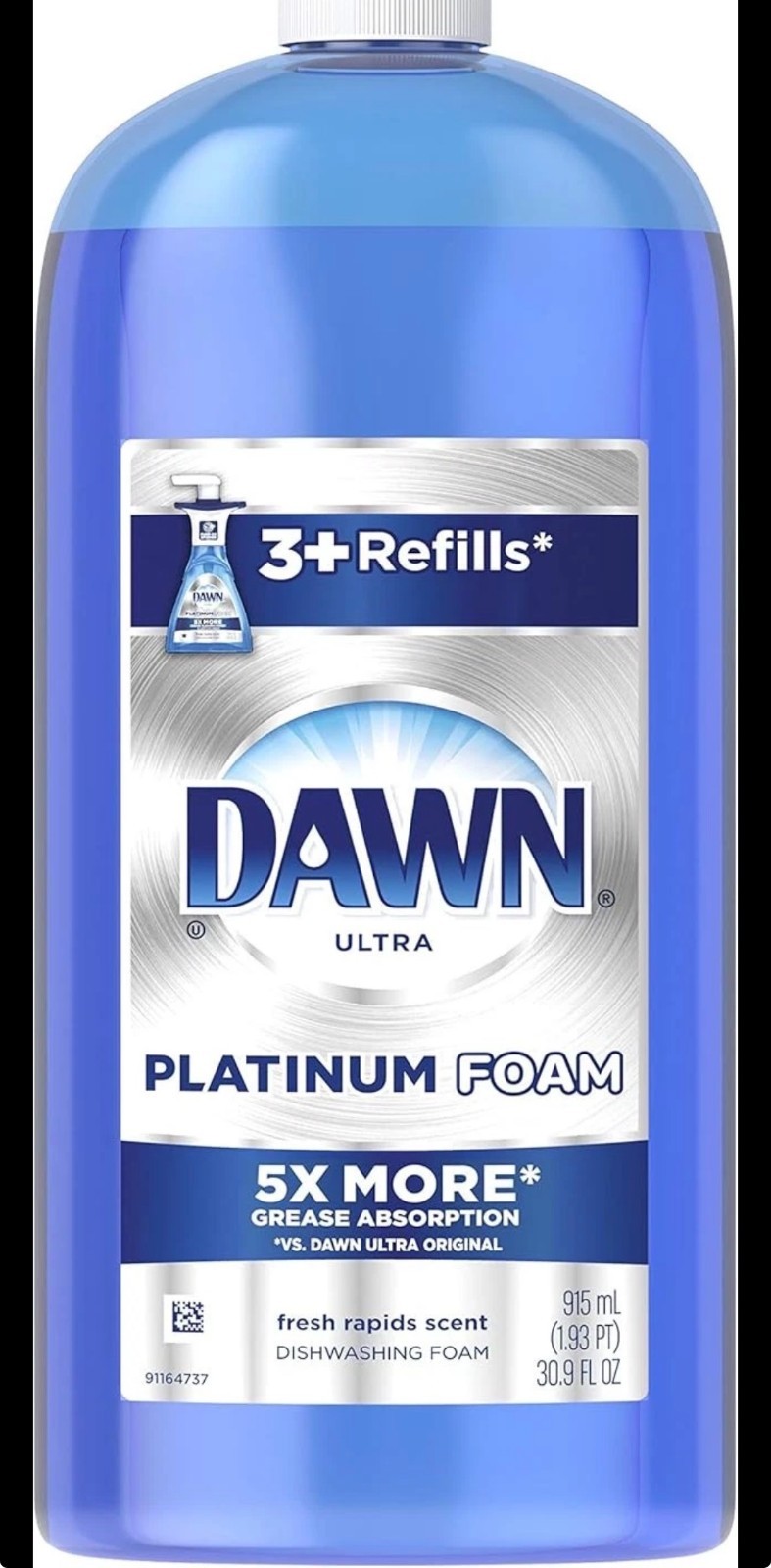 Dawn Dishwashing Foam, 3 Refills (30.9 FL oz each) + 1 pump (10.1 FL oz).