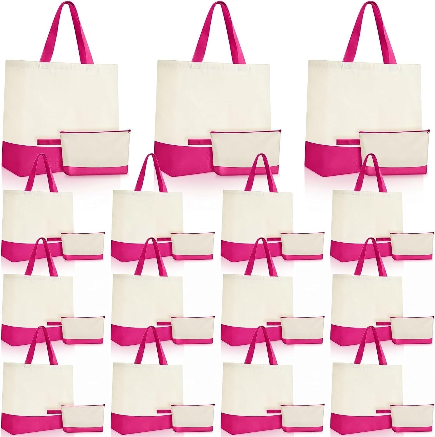 30 Pcs Canvas Tote Bags Bulk with Zipper Cosmetic Pouch 18.5″ Reusable Cotton…