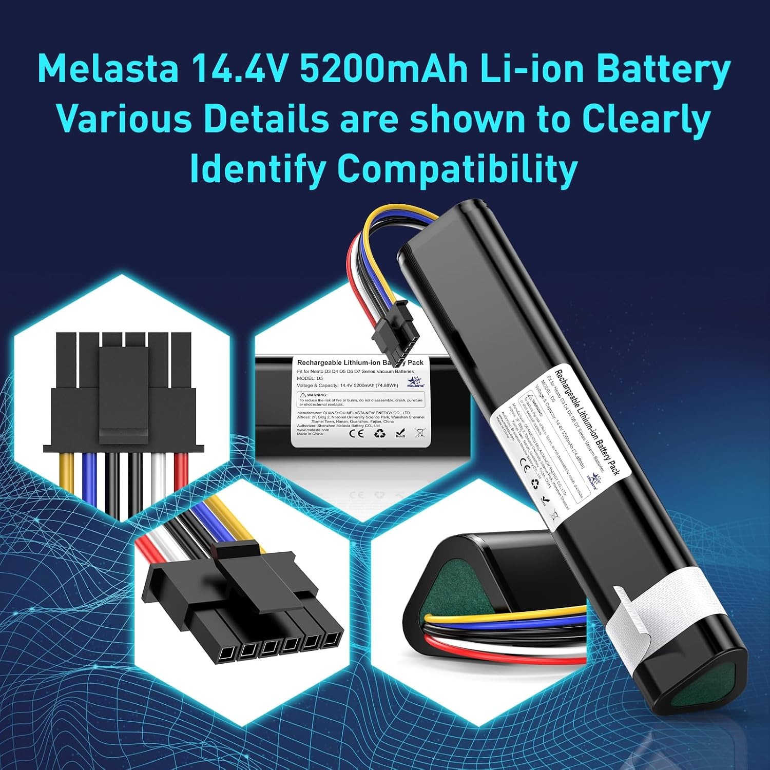 14.4V 5200mAh Replacement Battery Suitable for Neato Botvac D3 D4 D5 D6 D7