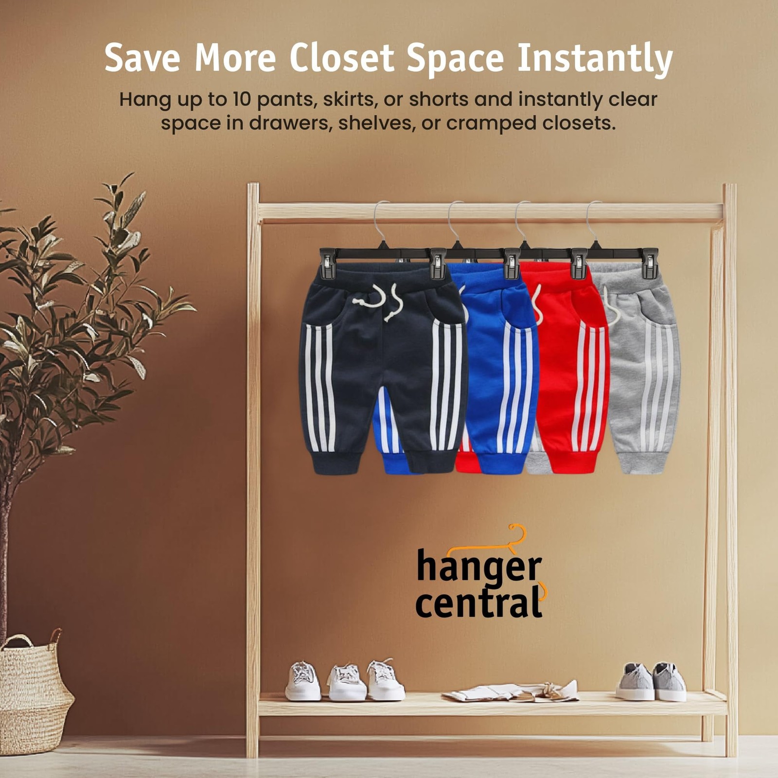 Hanger Central 10 Pack Black Plastic Pants Hangers with Clips 10 inch