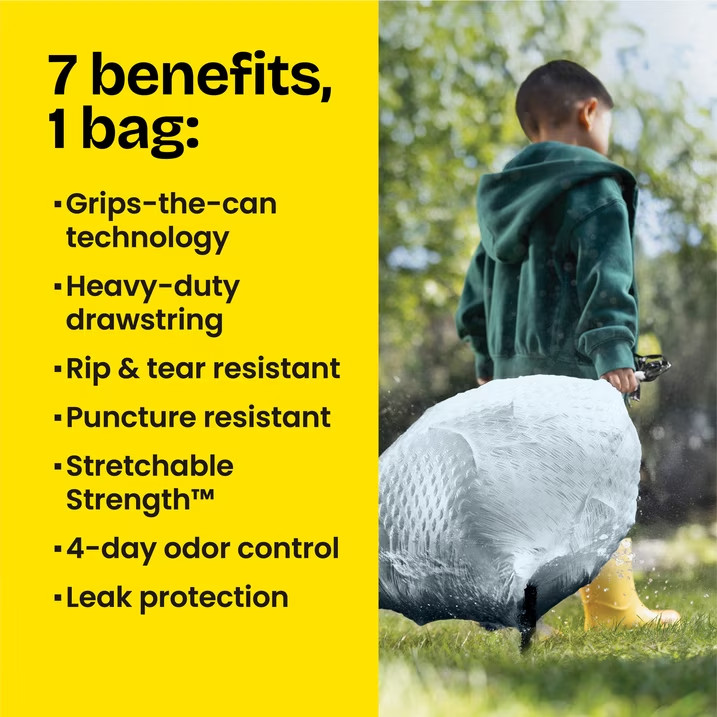 Glad ForceFlex Tall Kitchen Drawstring Trash Bags, 13 Gal, Gain Lavender, 120 Co