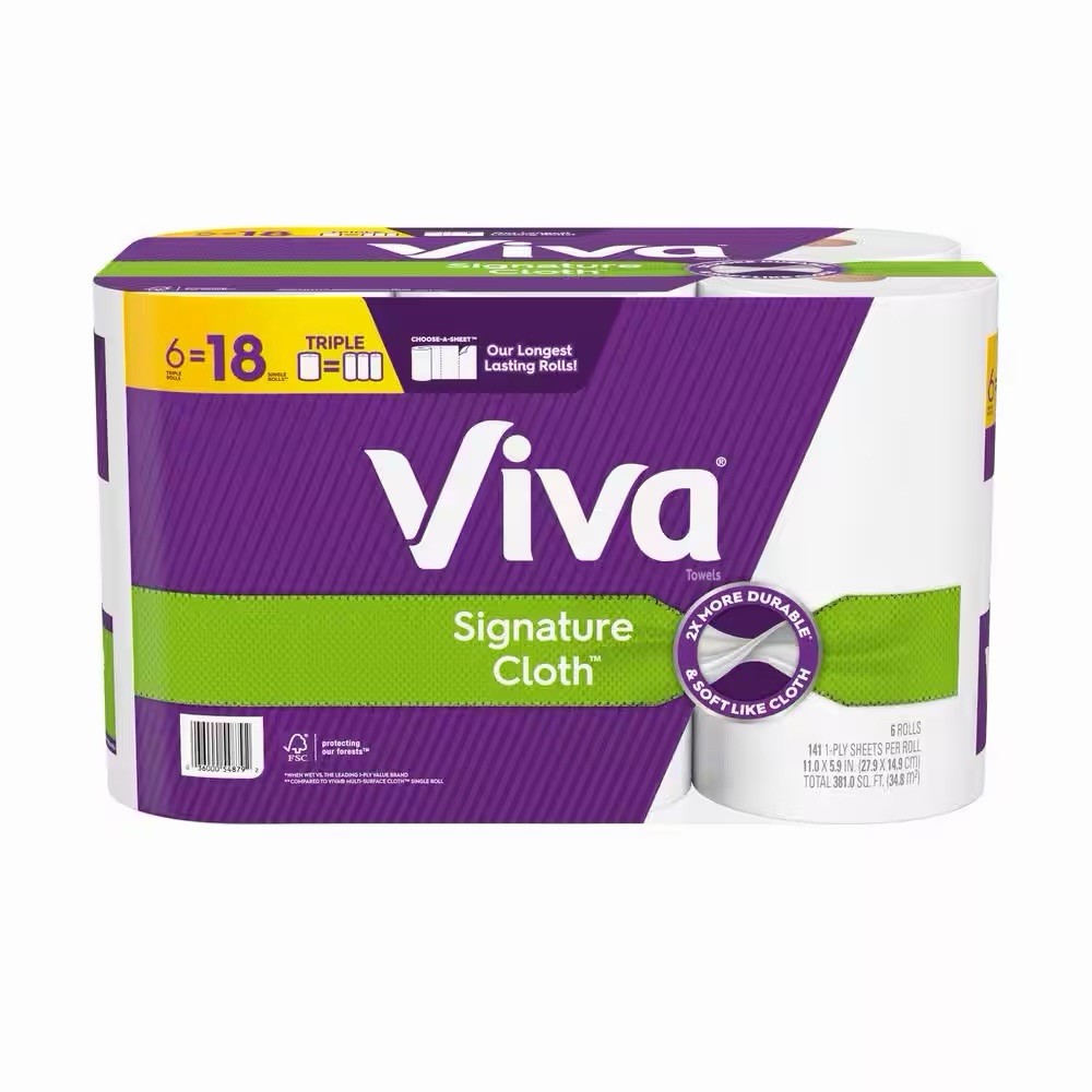 Viva Signature Cloth Paper Towels Unscented 6 Count LOT OF 2 12 Rolls Total New