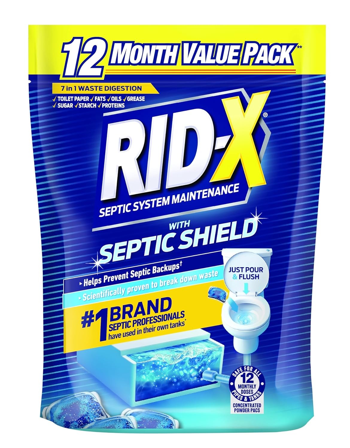12 Month Septic Tank Treatment Pods Dual Action Enzymes Cleaner Maintenance