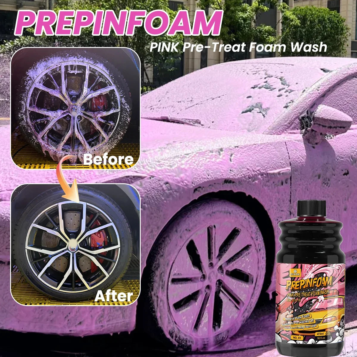 Pink Foam Car Wash Shampoo High Concentration Super Foam Cleaner Soap