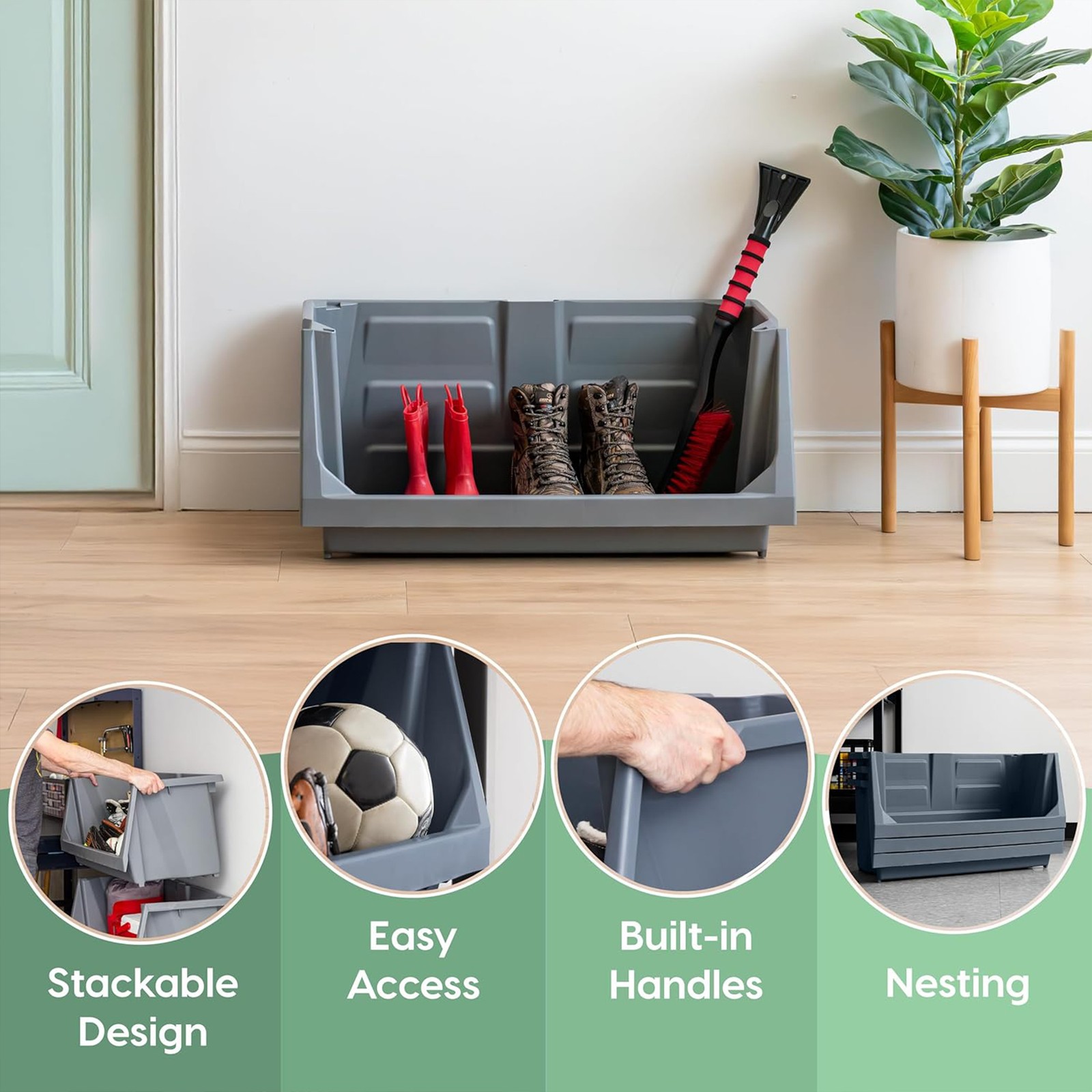IRIS USA Open Front Storage Bins, Heavy Duty Stackable Bins, 3 Pack, Dark Gray