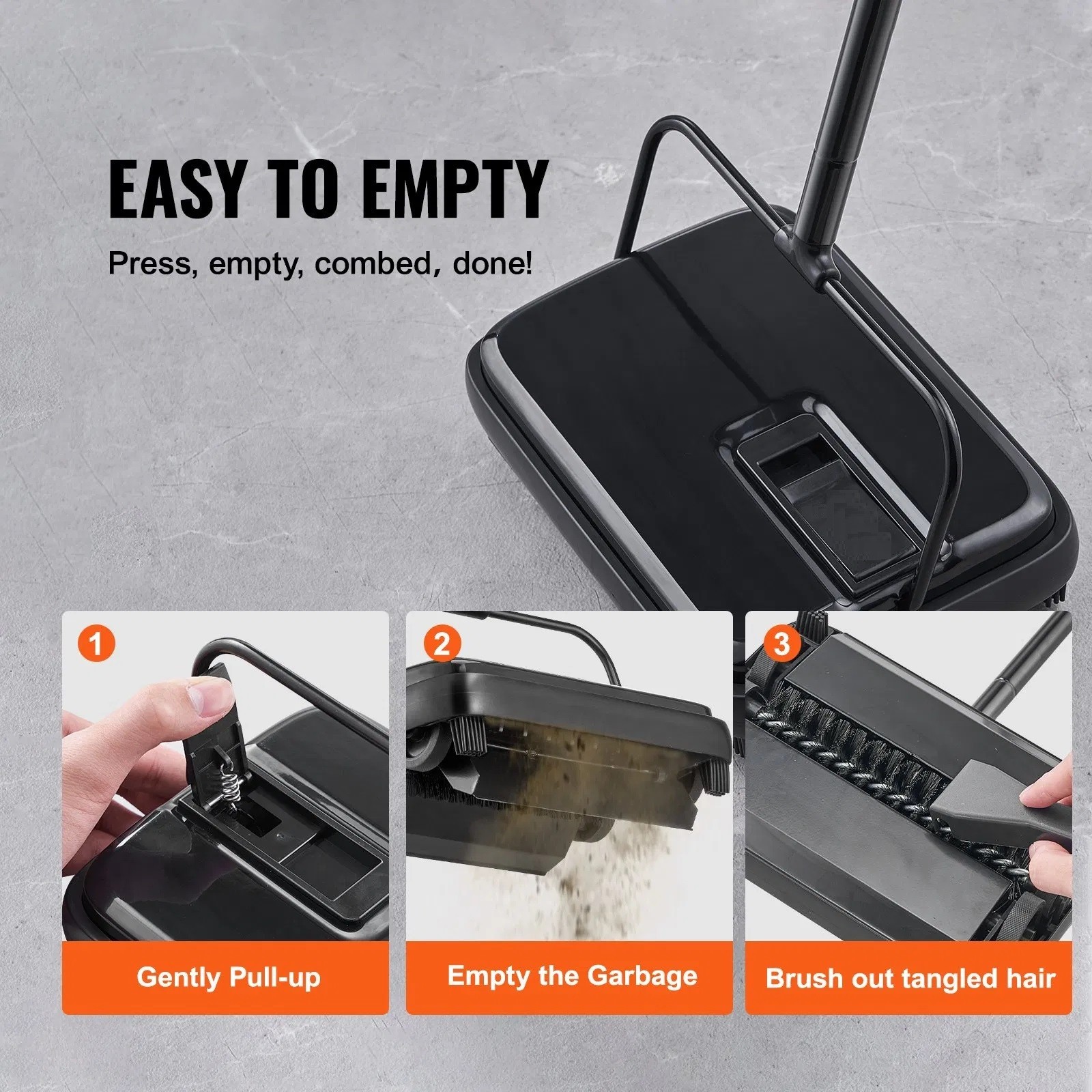 Carpet Sweeper, 7.87 in Sweeping Paths, Floor Sweeper Manual Non Electric, 300