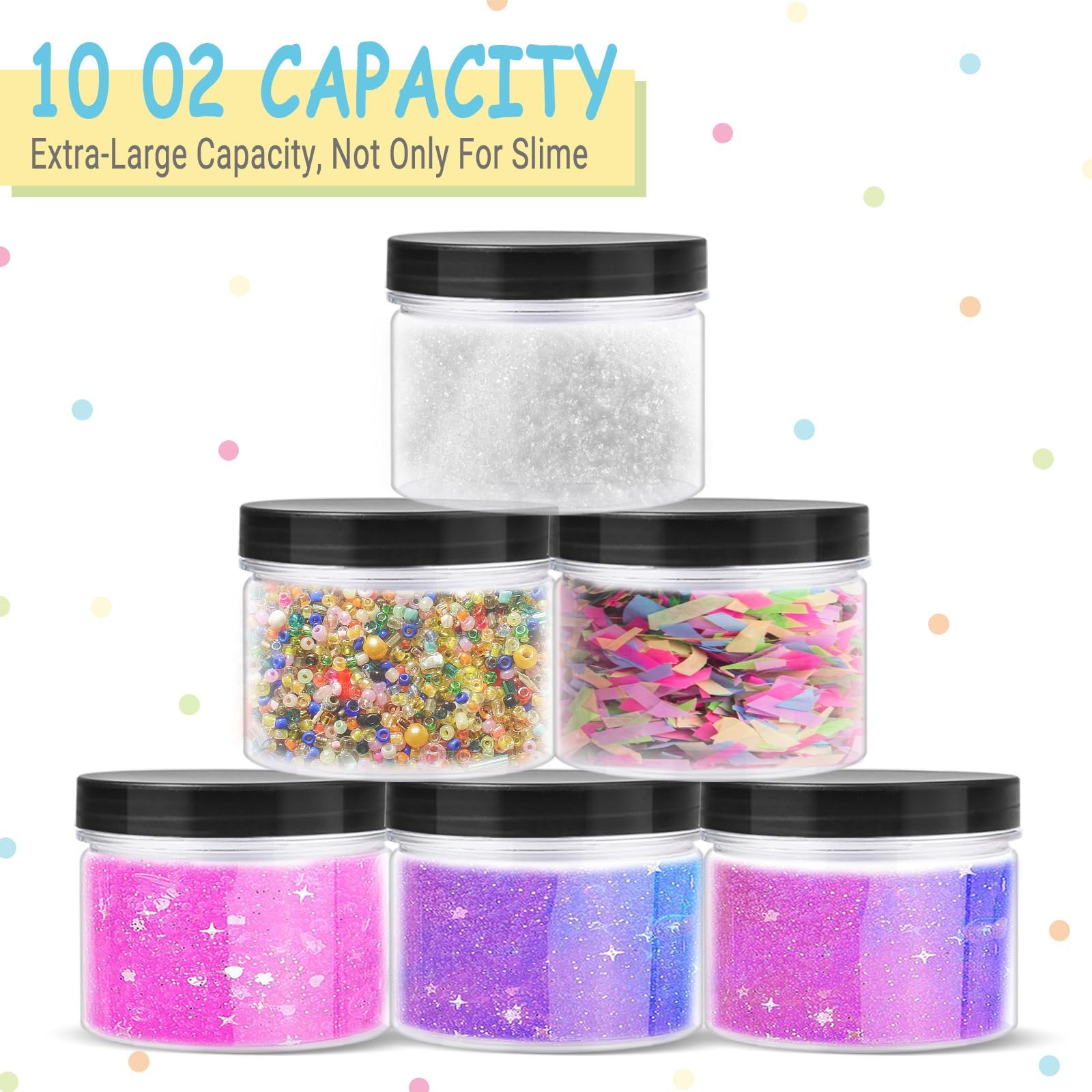12 Pack 10oz Empty Slime Containers, Large Plastic Slime Jars with Lids and L…