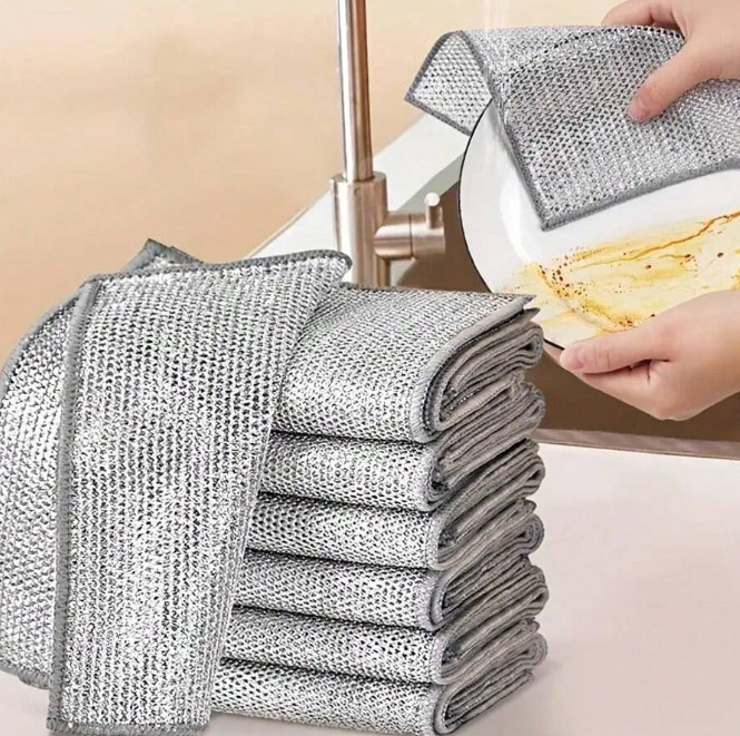 5 pcs Multipurpose Double Layer Wire Mesh Cleaning Cloths for Kitchen & Home Use