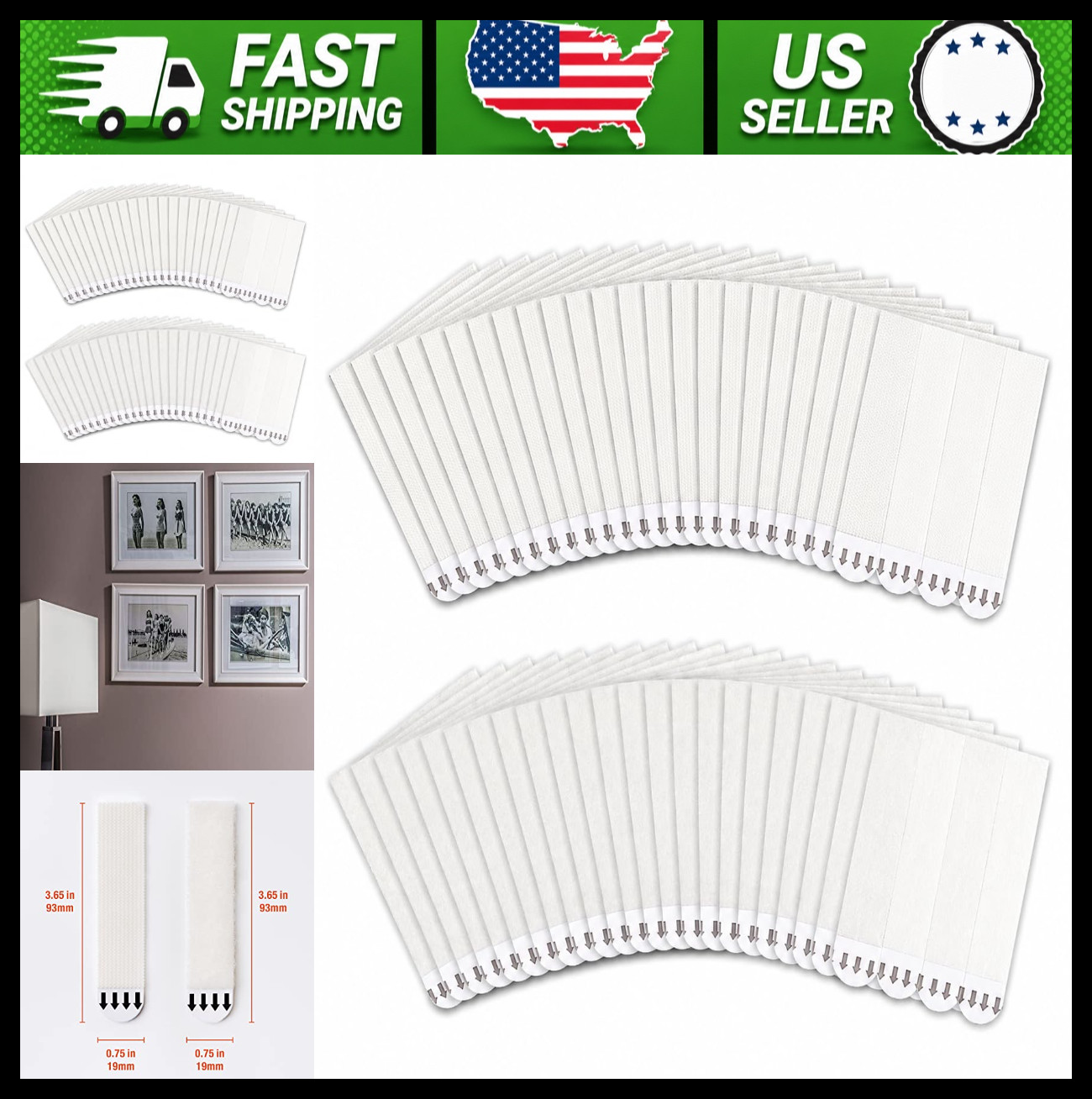 MOVELYST 15 lb Picture Hanging Strips, 60 Pairs, Damage-Free Wall Hangers