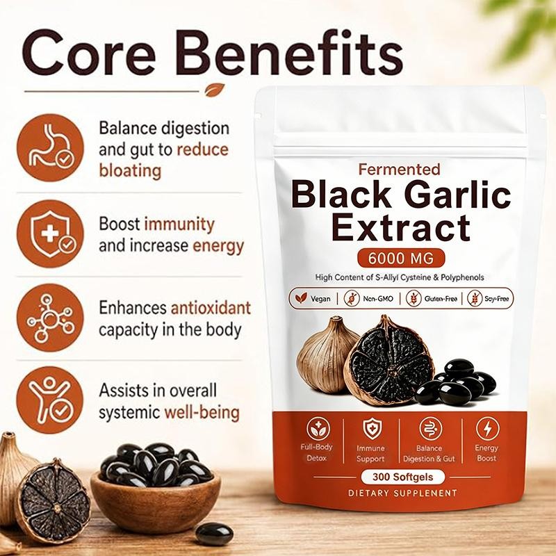 Fermented Garlic Extract 600mg Softgels (300 Count) – Odorless Aged Garlic Extra