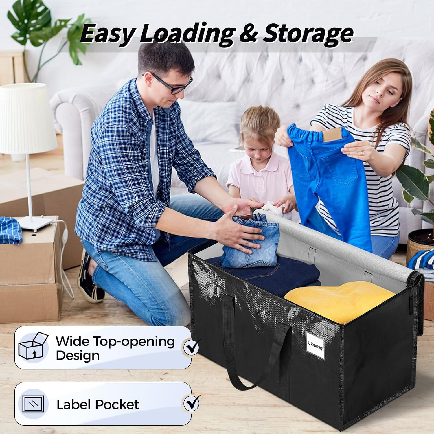 16 Pack Extra Large Clothes Storage Bins with Lids, Moving Bags, Black | Storage