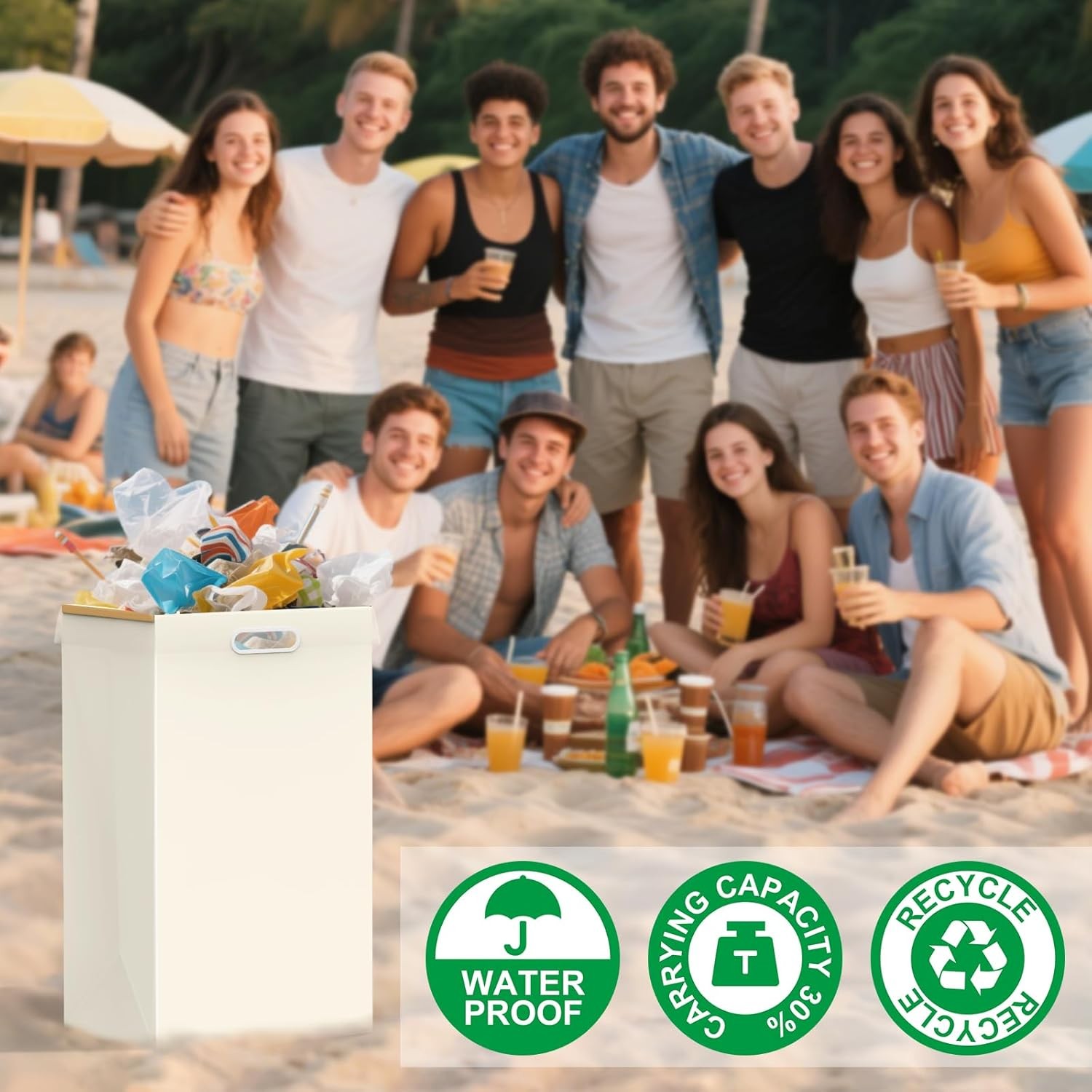 30 Gallon Disposable Trash Cans with Built-in Handles, 4 Pack Extra Large