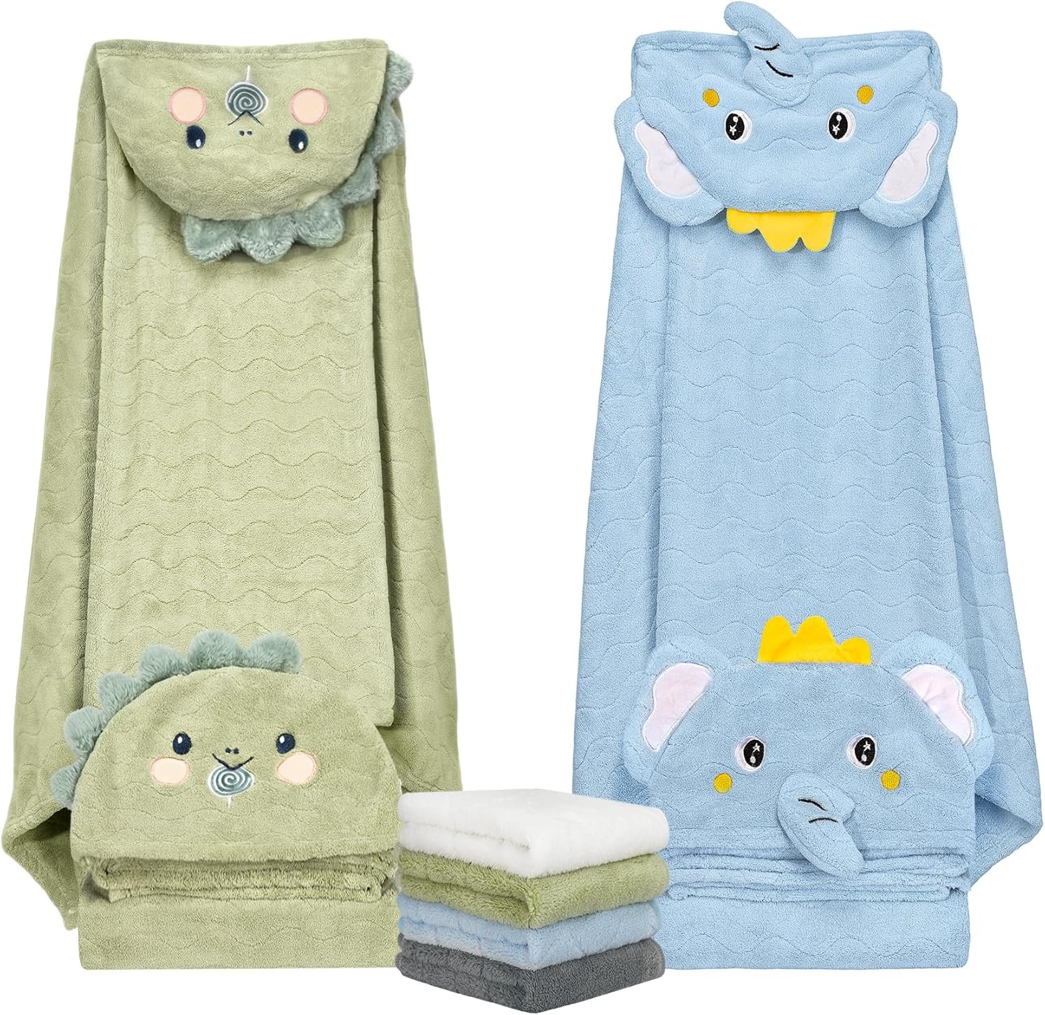 6 PCS Toddler Towels Set for Boy Girl 0-5 Year, 2 PCS Absorbent Hooded Baby Bath