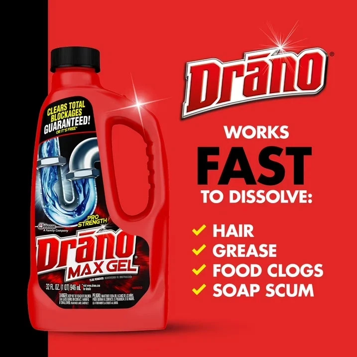 Drano Max Gel Drain Clog Remover 32 Oz, 160 Oz (2 Count), Unclogs Shower & Sink