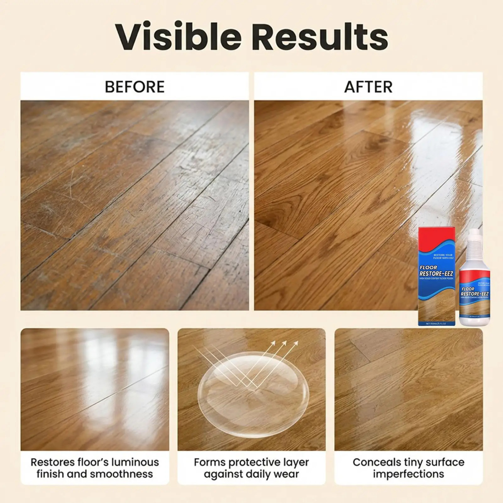 Clean-Eez Ultimate Floor Restorer & Polish – Revitalize,Protect,Shine Wood 150ml