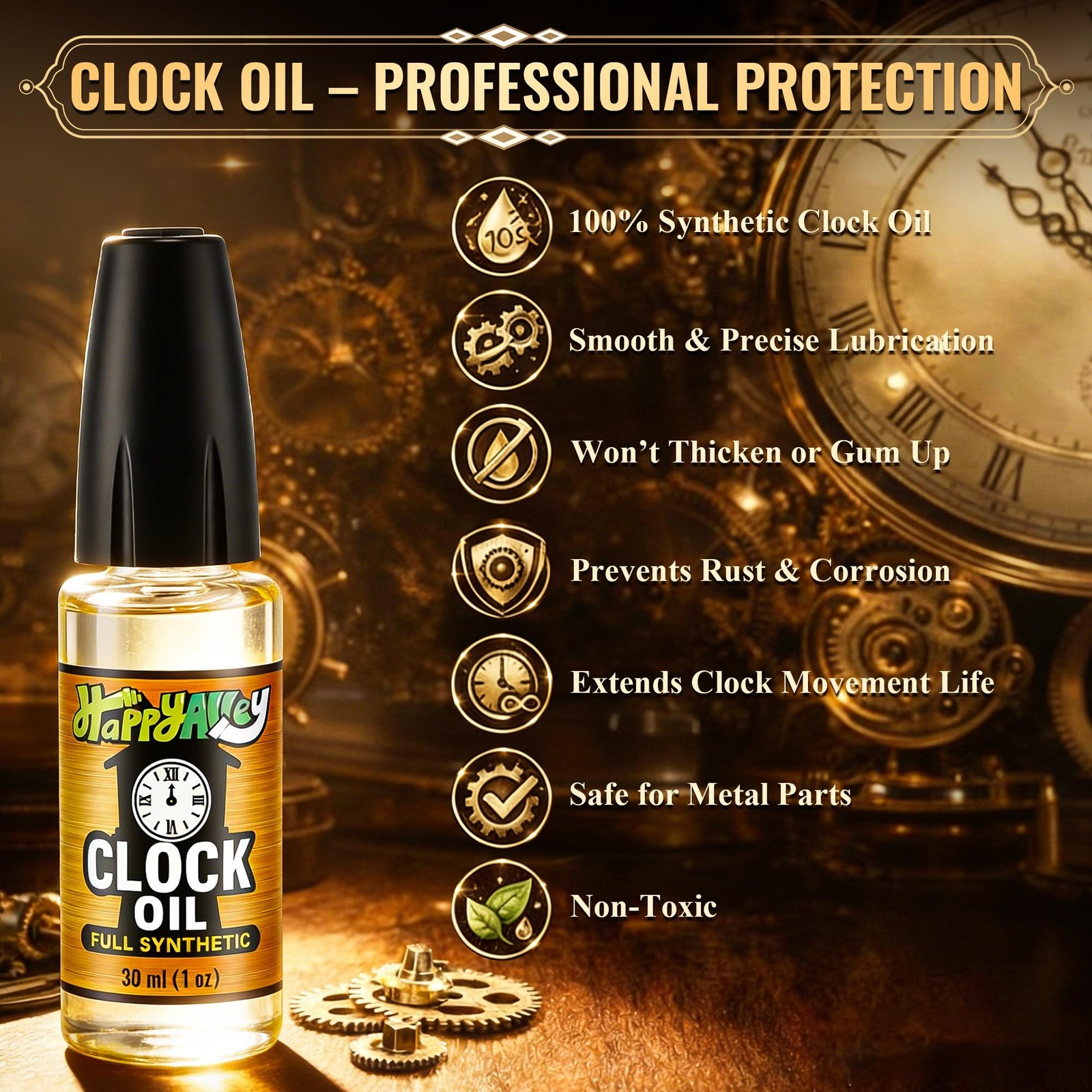 Synthetic Clock Oil 1 OZ for Grandfather, Cuckoo, Wall & Mantle Clocks