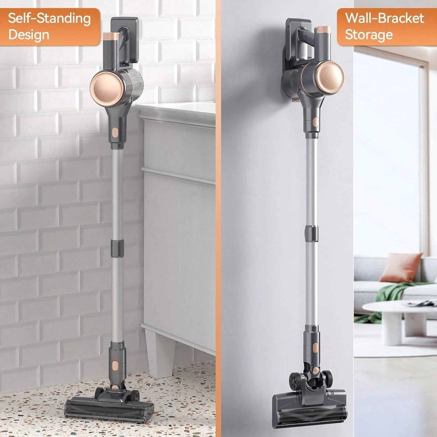 New Cordless Stick Vacuum 40-Min Runtime Self-Standing Gold 110V