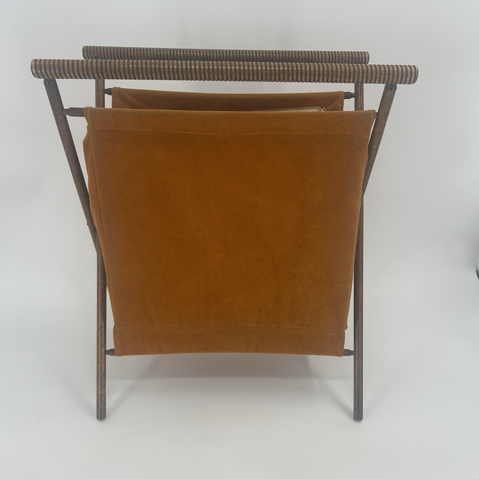 Vintage MCM, Mid Century Modern Folding Wood Leather Magazine Rack Fast Shipping