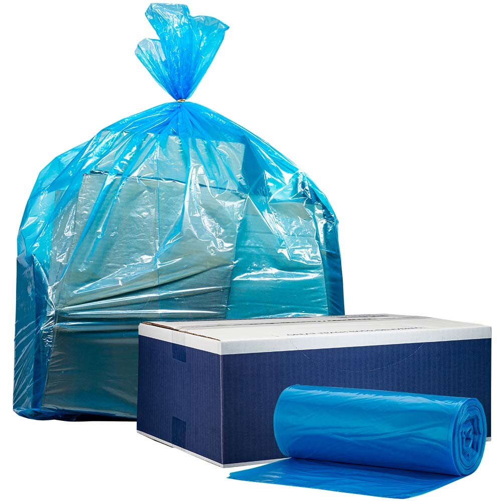 Plasticplace 32-33 Gallon Recycling Bags – Blue, Case of 100 Garbage Bags