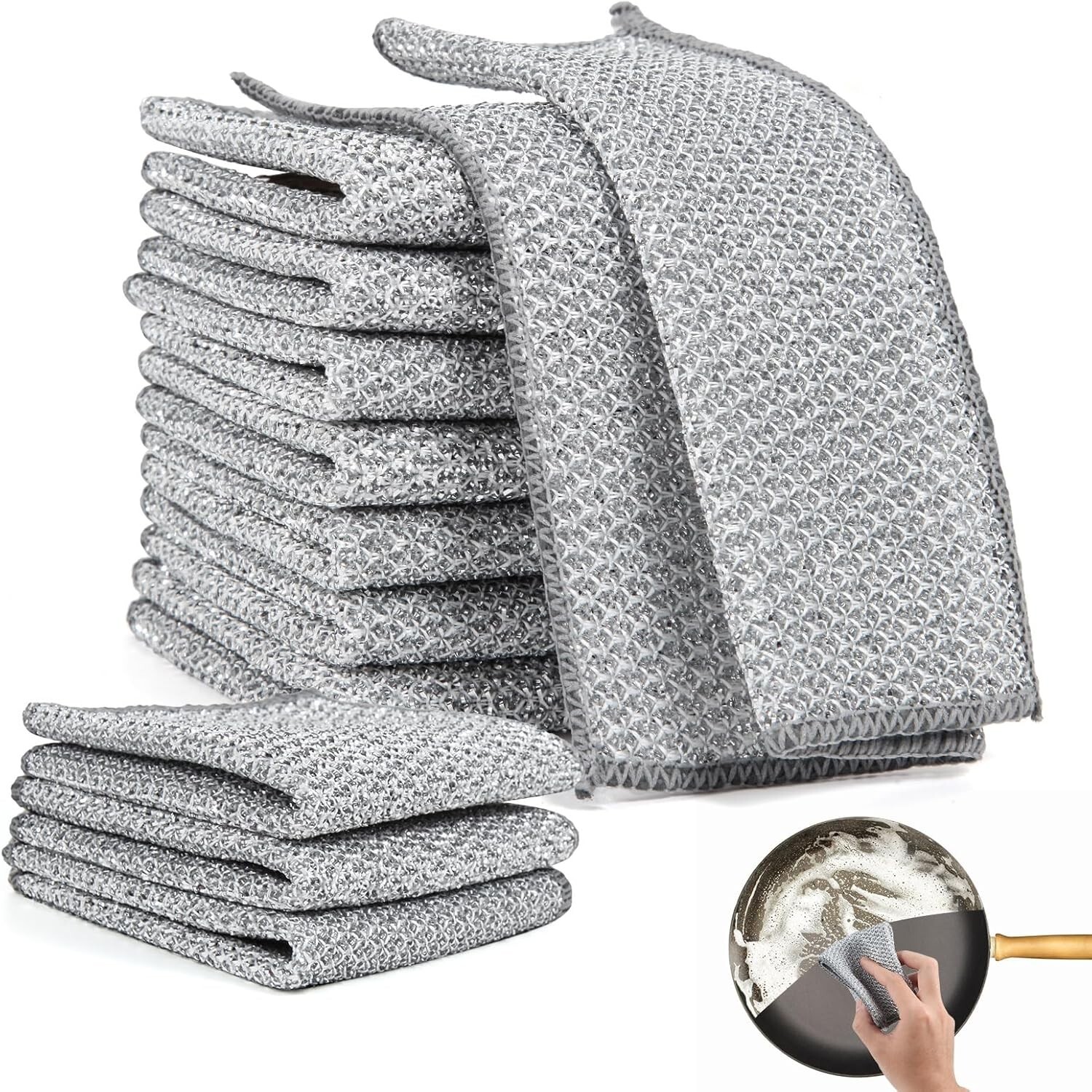 10Pcs Multipurpose Wire Dishwashing Rag Scrubbing Pads Cleaning Cloths Miracle