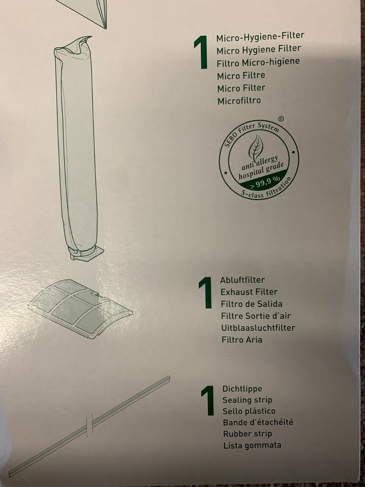SEBO 5828ER 5828AM Service Box Sealing Strip X Series Vacuum 8 Filter Cloth Bag