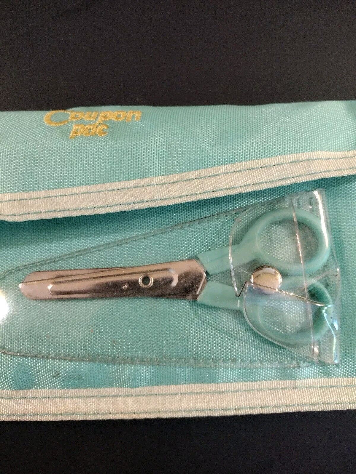 Vintage Coupon PAC Organizer Aqua Teal With Scissors 70s 80s