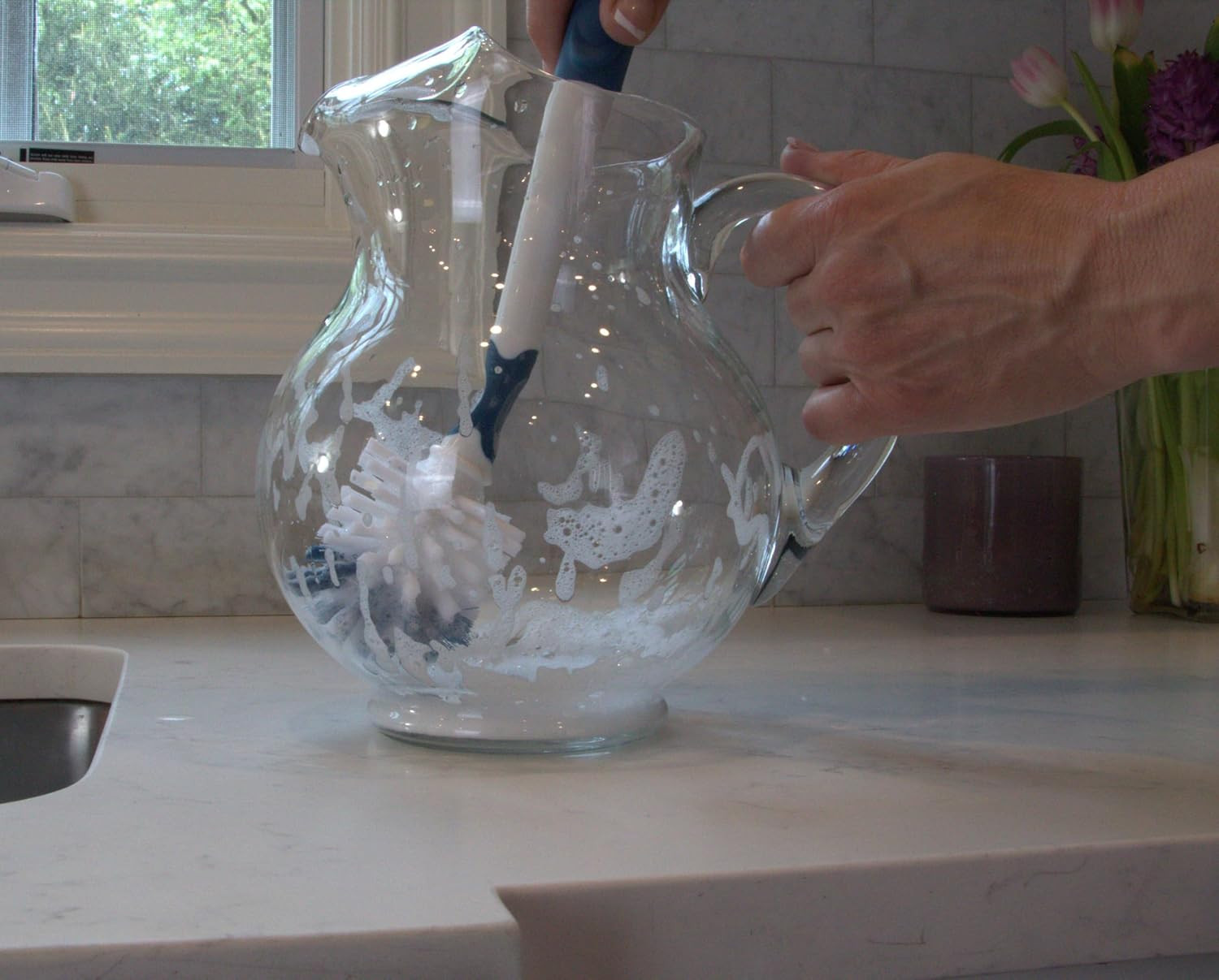 12.7” Flexible Glass and Bottle Scrub Brush, Extra-Long, Non-Scratch Cleaning Sc