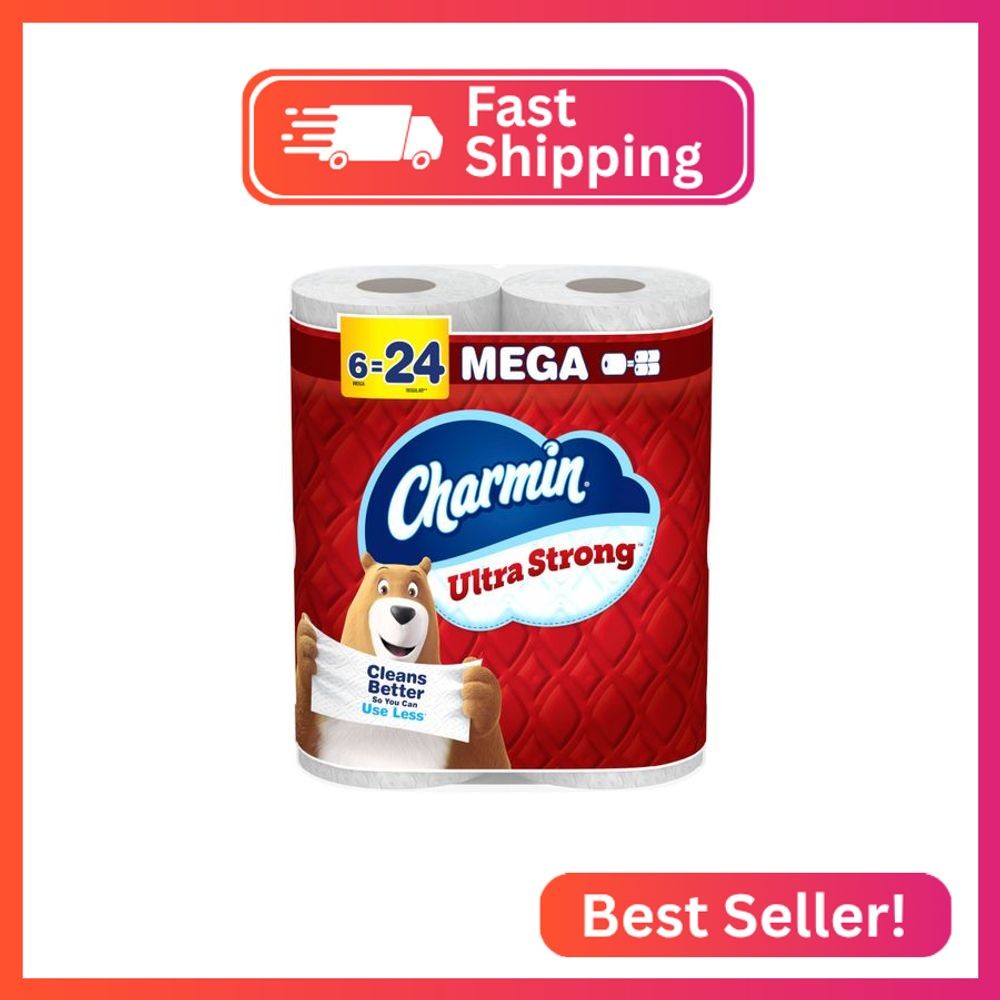Charmin Ultra Strong Toilet Paper, 6 Mega = 24 Regular Rolls, 2-Ply, White