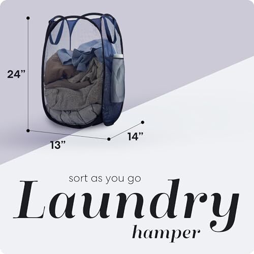 Collapsible Mesh Foldable Hamper 14″ x 14′ x 24″ Navy Blue