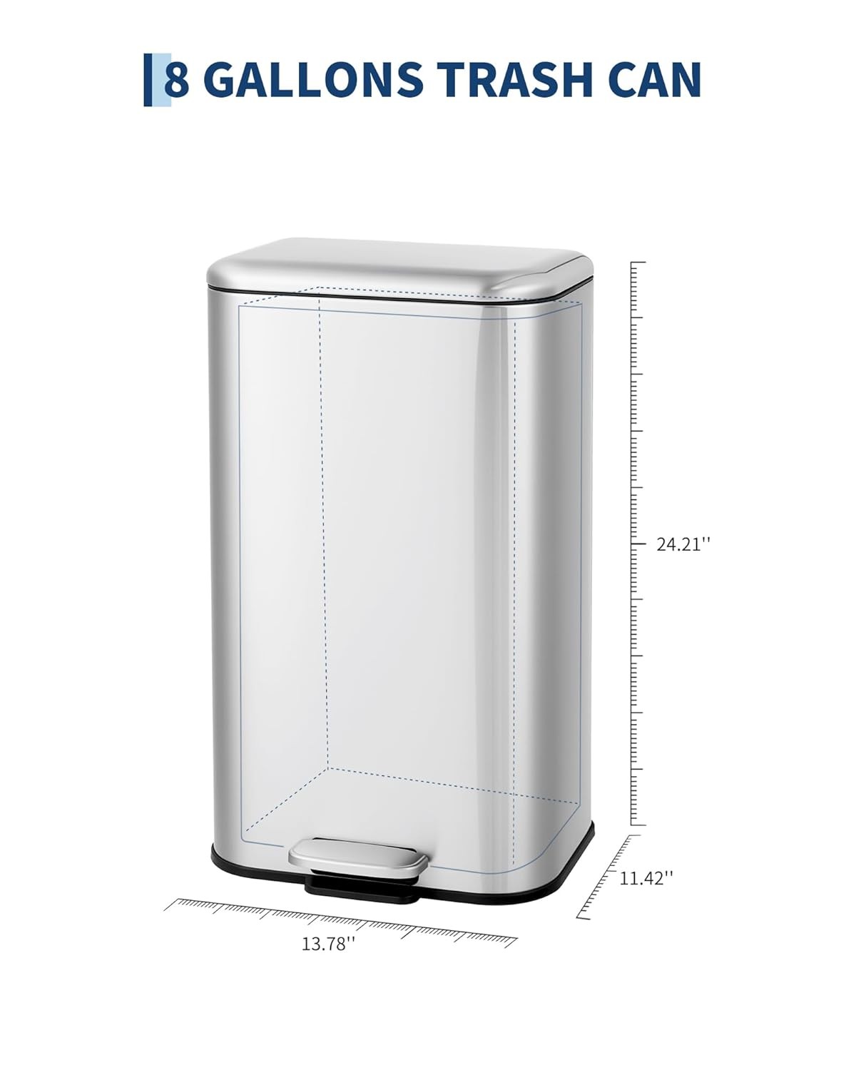 Modern Stainless Steel Trash Bin with Step-On Pedal & Removable Liner,1.2–13 Gal