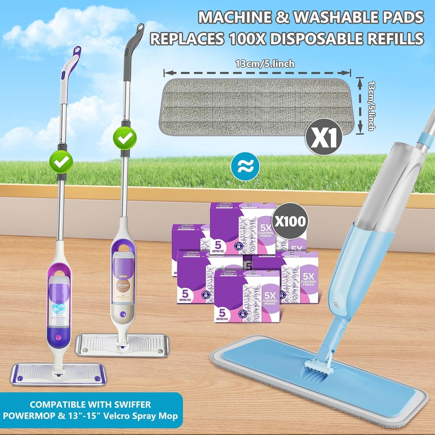 Professional Quality Spray Mop for All Floor Types – Washable Pads Included