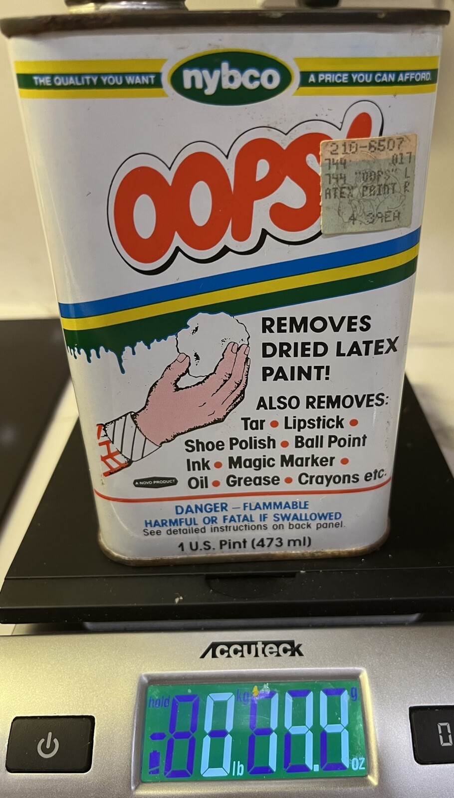 OOPS! NYBCO Stain Remover 1 US Pint Original DISCONTINUED Opened Approx 75% Full