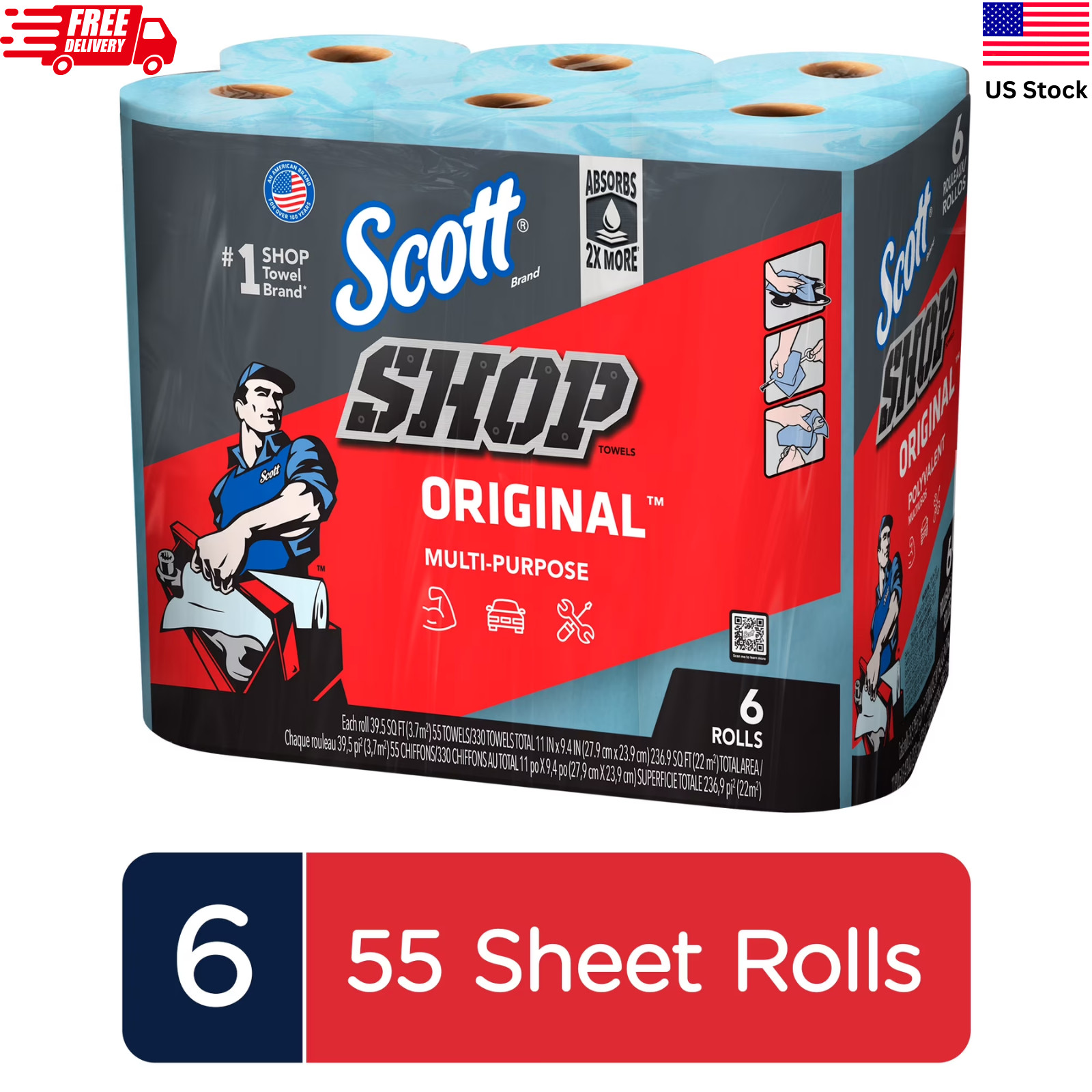 Scott Shop Towels (6 Rolls) – Original Blue Multi-Purpose Heavy Duty Paper Towel