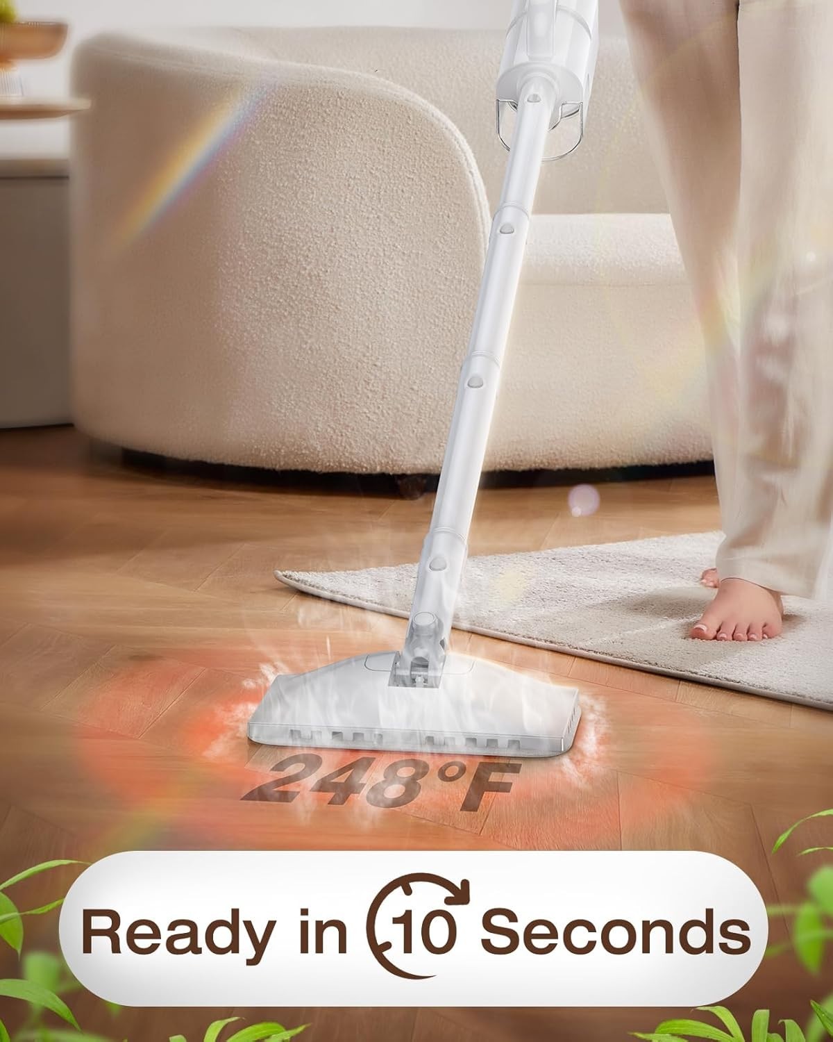 10-in-1 Steam Mop & Handheld Cleaner, 350ml Tank, 10s Heat-Up for Quick Cleaning