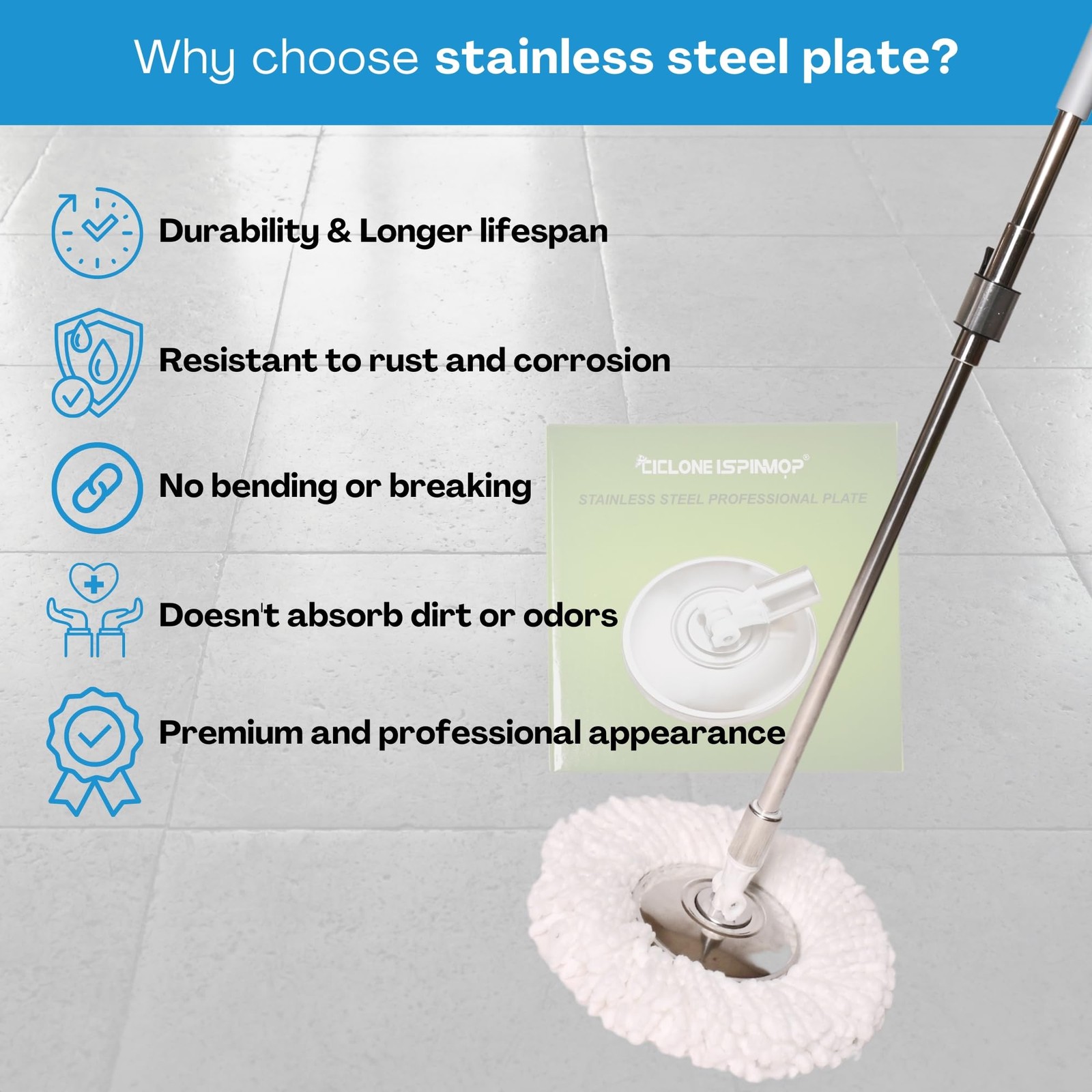Stainless Steel Professional Mop Plate – Heavy Duty Spin Mop Replacement Base