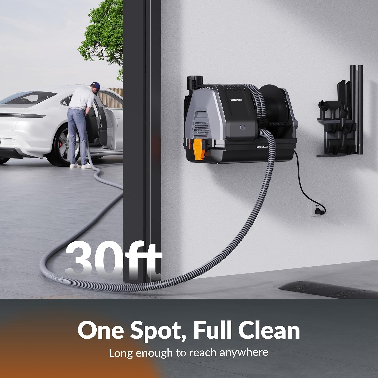 Grandstorm Garage Vacuum Cleaner with Retractable 30FT Hose | Wall Mounted Shop
