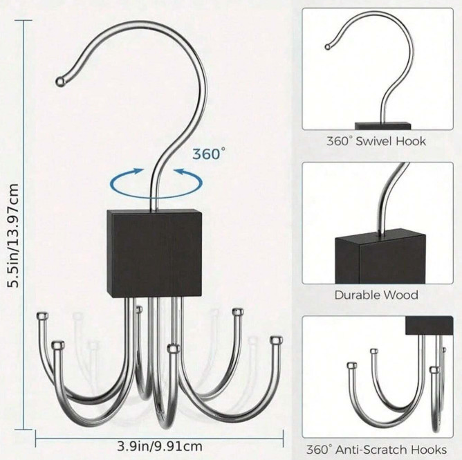 1 pc 360° Rotating Belt Hanger Closet Organizer for Ties, Bras & Accessories