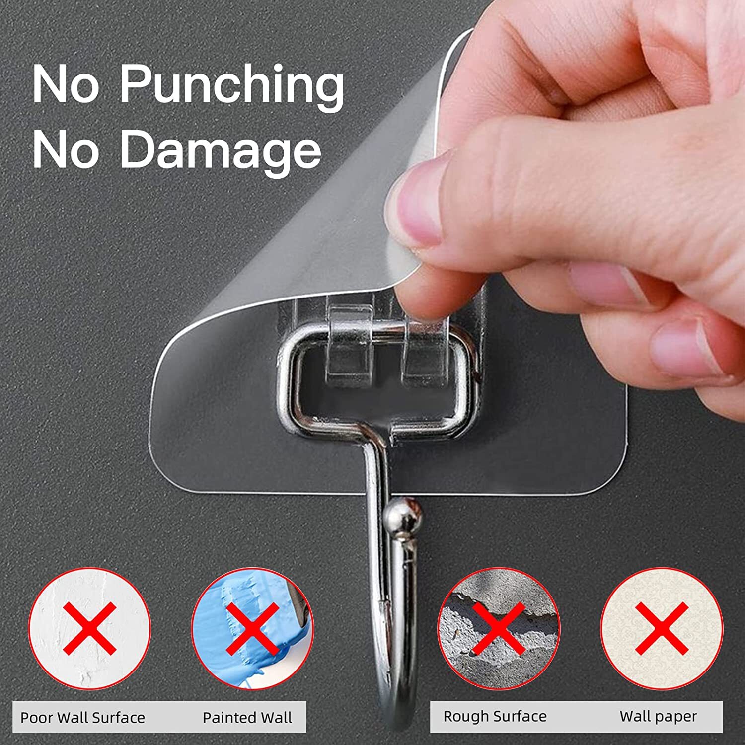 10/20 Pcs Adhesive Sticky Hooks Heavy Duty Wall Seamless Hook Hanger Transparent