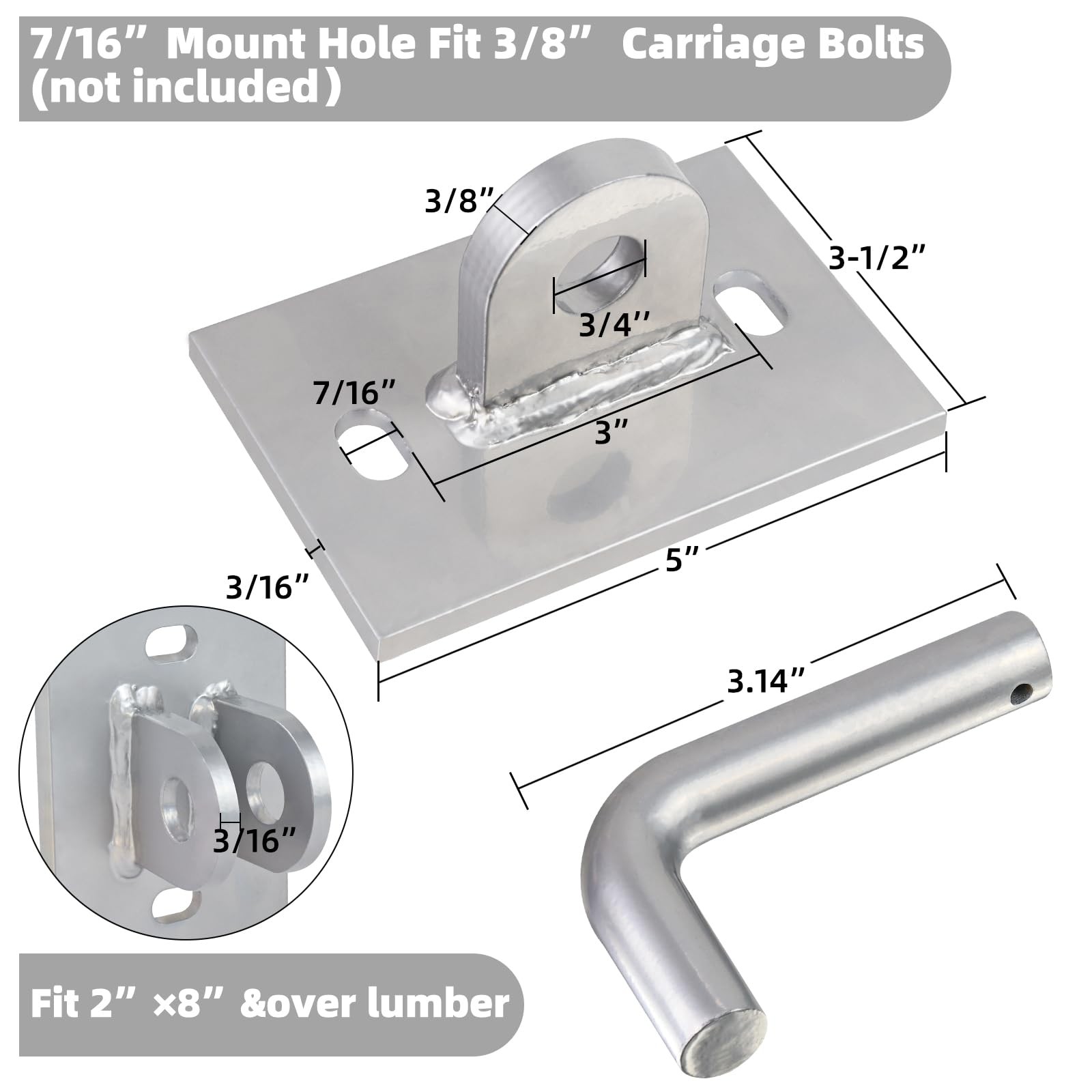Dock Connector Hinge Kit 5″ x 3-1/2″ Backer Plate 7/16″ Holes – Build Floating