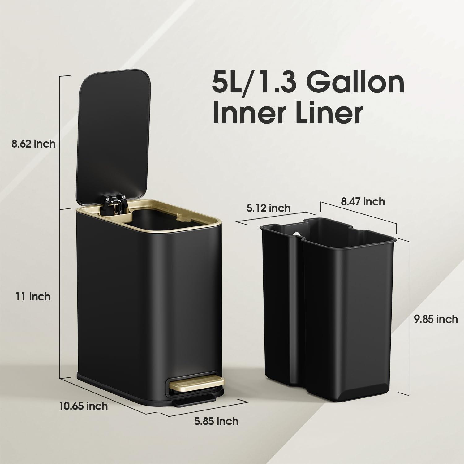 Small Bathroom Trash Can with Lid Soft Close, 5L / 1.3 Gallon Slim Garbage Ca…