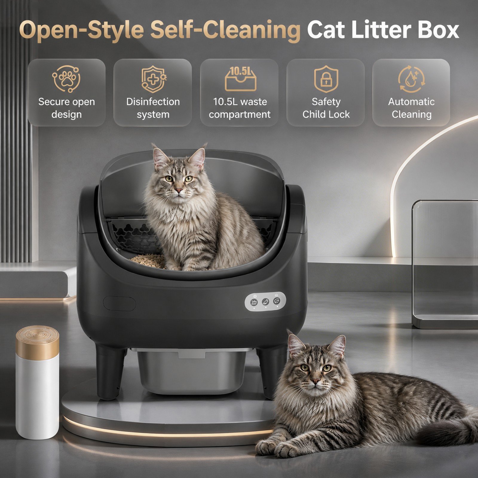 14-day automatic cleaning, open design, ideal choice for busy house V7-black-2